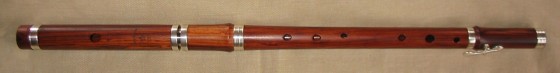 [Photo of Casey Burns Standard in Mopane with tuning slide, sterling rings, and Eb key]